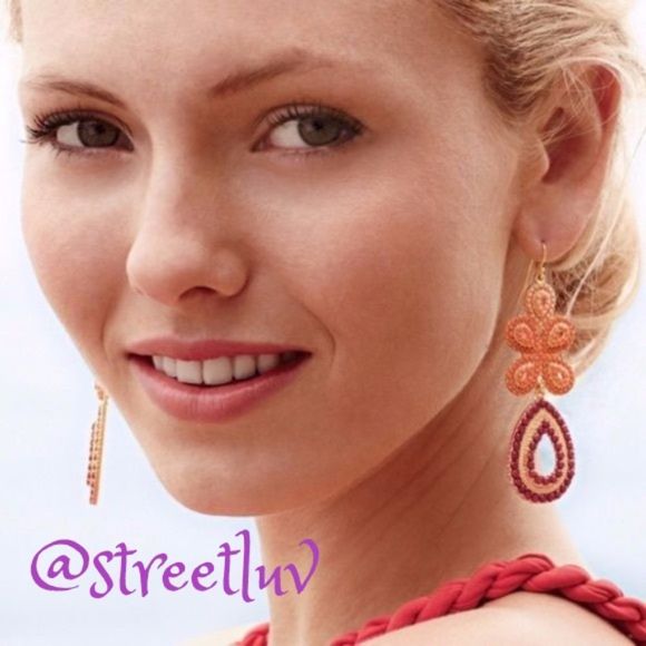 Stella & Dot Capri Chandelier Earrings — Coral Red Orange - Picture 6 of 10